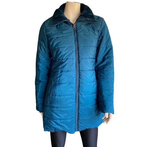 Deep Teal Green Reversable Faux Fur Teddy Jacket Sz M/8 - Picture 6 of 10